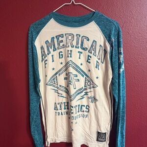American Fighter Long Sleeve Tee - Teal and White